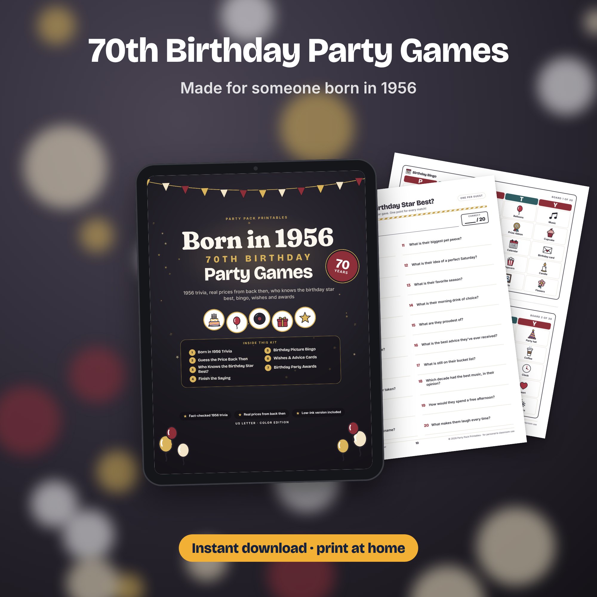 70th Birthday Party Games: Born in 1956, preview 4 of 4 (opens full size)