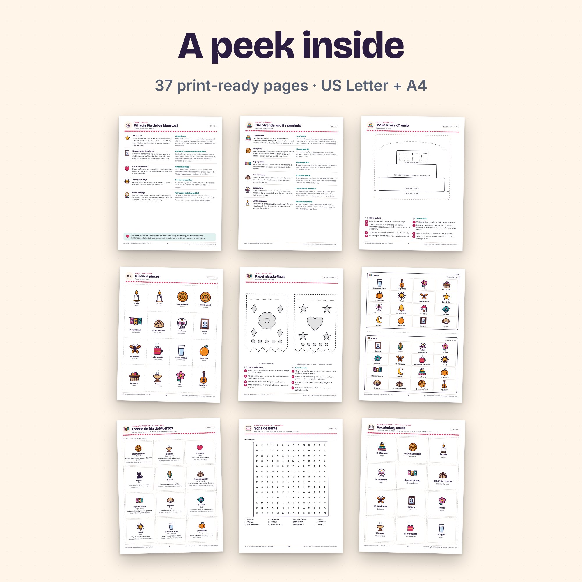 Día de los Muertos Bilingual Activity Pack, preview 3 of 4 (opens full size)